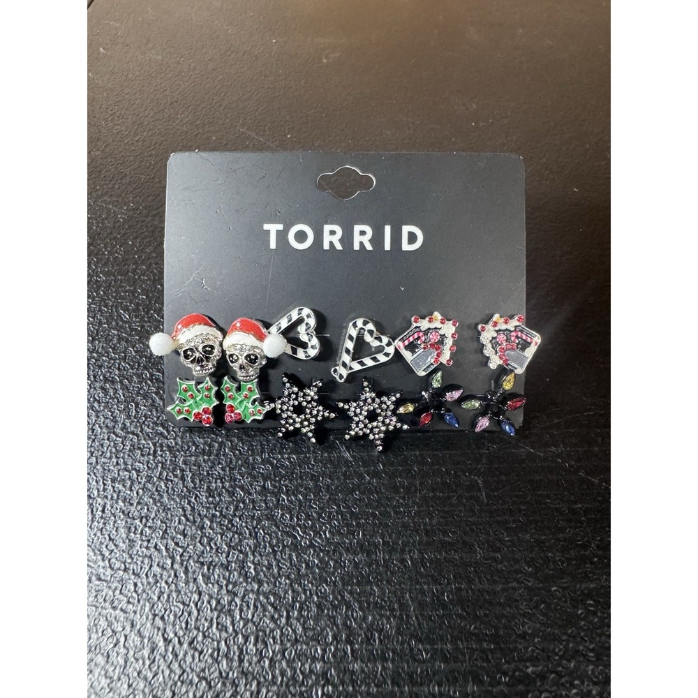 Torrid Dark Holiday Christmas Stud Earring Set 6 Pair Black Silver Red Multi New